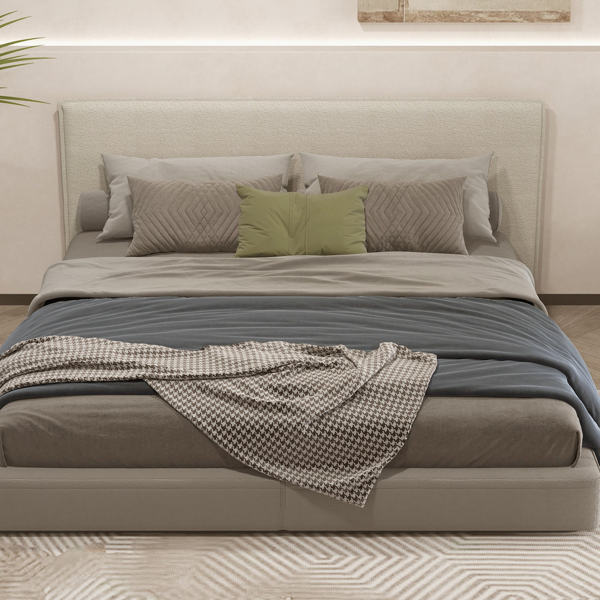 Milano Decor Gia Boucle Bedhead Headboard Upholstered Luxury Cushioned White - King - White