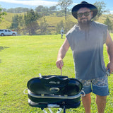 Havana Outdoors BBQ Mate Premium Portable Gas Grill LPG Twin Grill Outdoor Black - Rear View