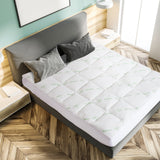 Royal Comfort 1000GSM Luxury Bamboo Covered Mattress Topper Ball Fibre Gusset - Queen - White - Close-Up Angle