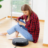 MyGenie V-MAX 3000 Robotic Vacuum Cleaner VSLAM Technology Wi-Fi Control Black - Close-Up Angle