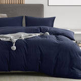 Royal Comfort Velvet Corduroy Quilt Cover Set Super Soft Luxurious Warmth - King - Navy - Front View