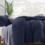 Royal Comfort Velvet Corduroy Quilt Cover Set Super Soft Luxurious Warmth - King - Navy - 45-Degree Angle