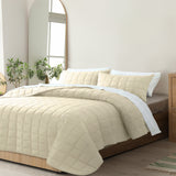 Royal Comfort Coverlet Set Bedspread Soft Touch Easy Care Breathable 3 Piece Set - Queen - Beige - Side View