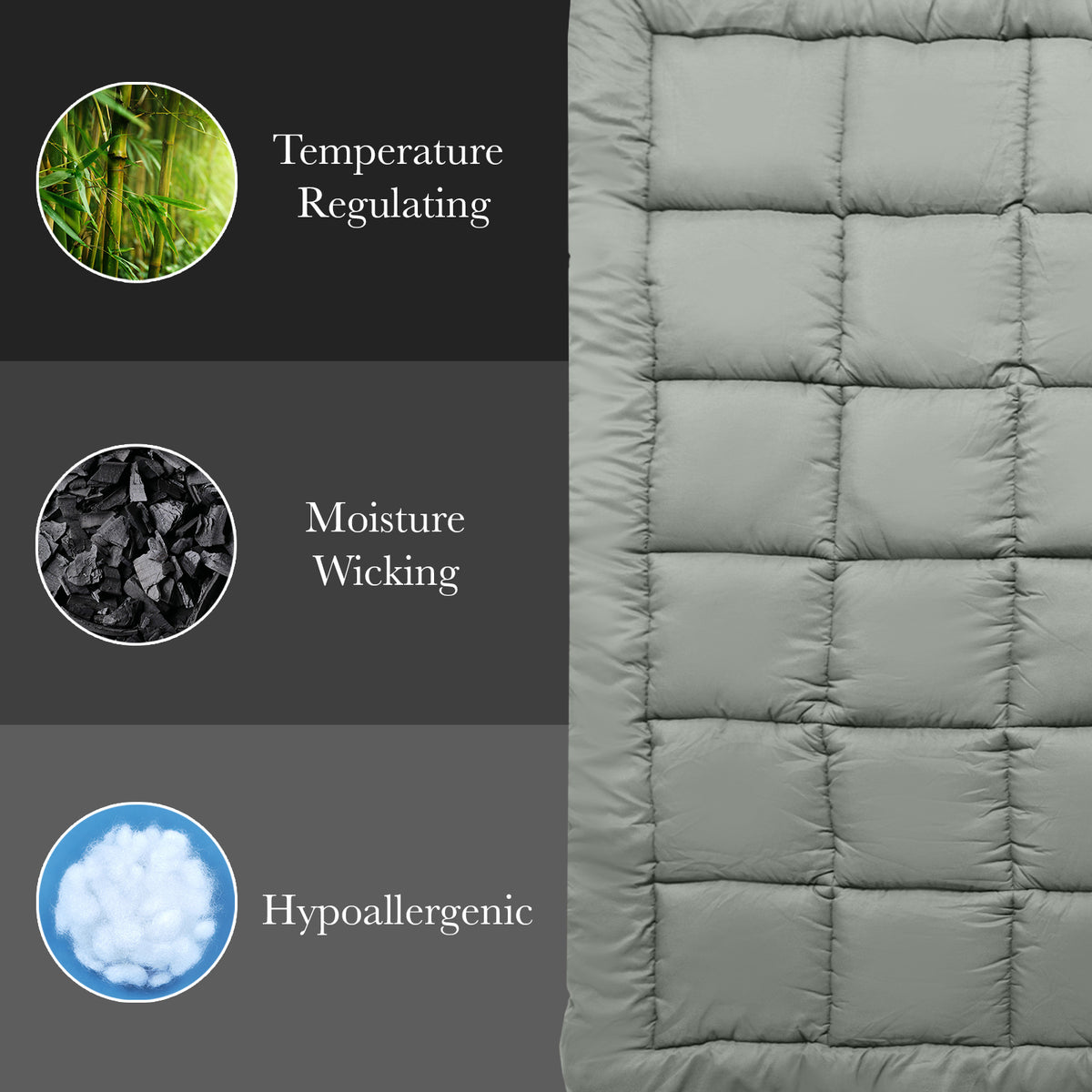 Royal Comfort Charcoal Bamboo Blend Topper 800GSM 45cm Skirt Luxury Bedding - Single - Charcoal