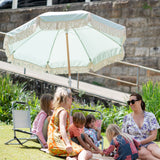 Havana Outdoors Beach Umbrella Portable 2 Metre Fringed Garden Sun Shade Shelter - Sage Green - Top-Down View