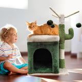 4Paws Cat Tree Scratching Post House Furniture Bed Cactus Play 70cm Green - Front View