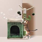4Paws Cat Tree Scratching Post House Furniture Bed Cactus Play 70cm Green - Side View