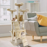 4Paws Cat Tree Scratching Post House Furniture Bed Luxury Plush Play 180cm - Beige - Front View