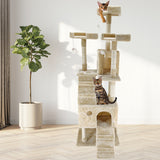 4Paws Cat Tree Scratching Post House Furniture Bed Luxury Plush Play 180cm - Beige - Side View