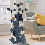 4Paws Cat Tree Scratching Post House Furniture Bed Luxury Plush Play 180cm - Grey - Front View