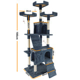 4Paws Cat Tree Scratching Post House Furniture Bed Luxury Plush Play 180cm - Grey - Low Angle