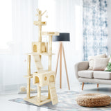 4Paws Cat Tree Scratching Post House Furniture Bed Luxury Plush Play 200cm - Beige - Front View