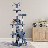 4Paws Cat Tree Scratching Post House Furniture Bed Luxury Plush Play 200cm - Grey - Front View