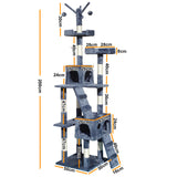 4Paws Cat Tree Scratching Post House Furniture Bed Luxury Plush Play 200cm - Grey - Rear View