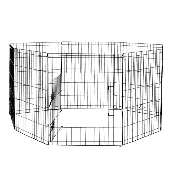 4Paws 8 Panel Playpen Puppy Exercise Fence Cage Enclosure Pets Black All Sizes - 30 - Black