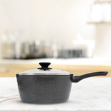 Stone Chef Forged Saucepan With Lid Cookware Kitchen Black 20cm - Front View