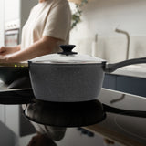 Stone Chef Forged Saucepan With Lid Cookware Kitchen Black 20cm - Side View