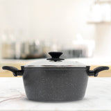 Stone Chef Forged Casserole With Lid Cookware Kitchen Black 24cm - Side View