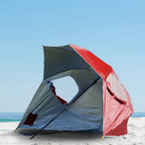 Havana Outdoors Beach Umbrella 2.4M Outdoor Garden Beach Portable Shade Shelter - Red - Front View