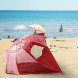 Havana Outdoors Beach Umbrella 2.4M Outdoor Garden Beach Portable Shade Shelter - Red - Rear View