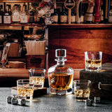 Novare Oval Whiskey Decanter Bottle With 4 Whiskey Glasses Set - Front View