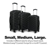 Milano Decor Luxury Travel Luggage Set 3 Piece ABS Hard Case Durable Lightweight - Black - Front View