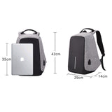 Anti Theft Backpack Waterproof bag School Travel Laptop Bags USB Charging - Grey - Close-Up Angle