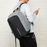 Anti Theft Backpack Waterproof bag School Travel Laptop Bags USB Charging - Grey - Low Angle