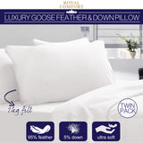 Royal Comfort Goose Down Feather Pillows 1000GSM 100% Cotton Cover - Twin Pack - Front View