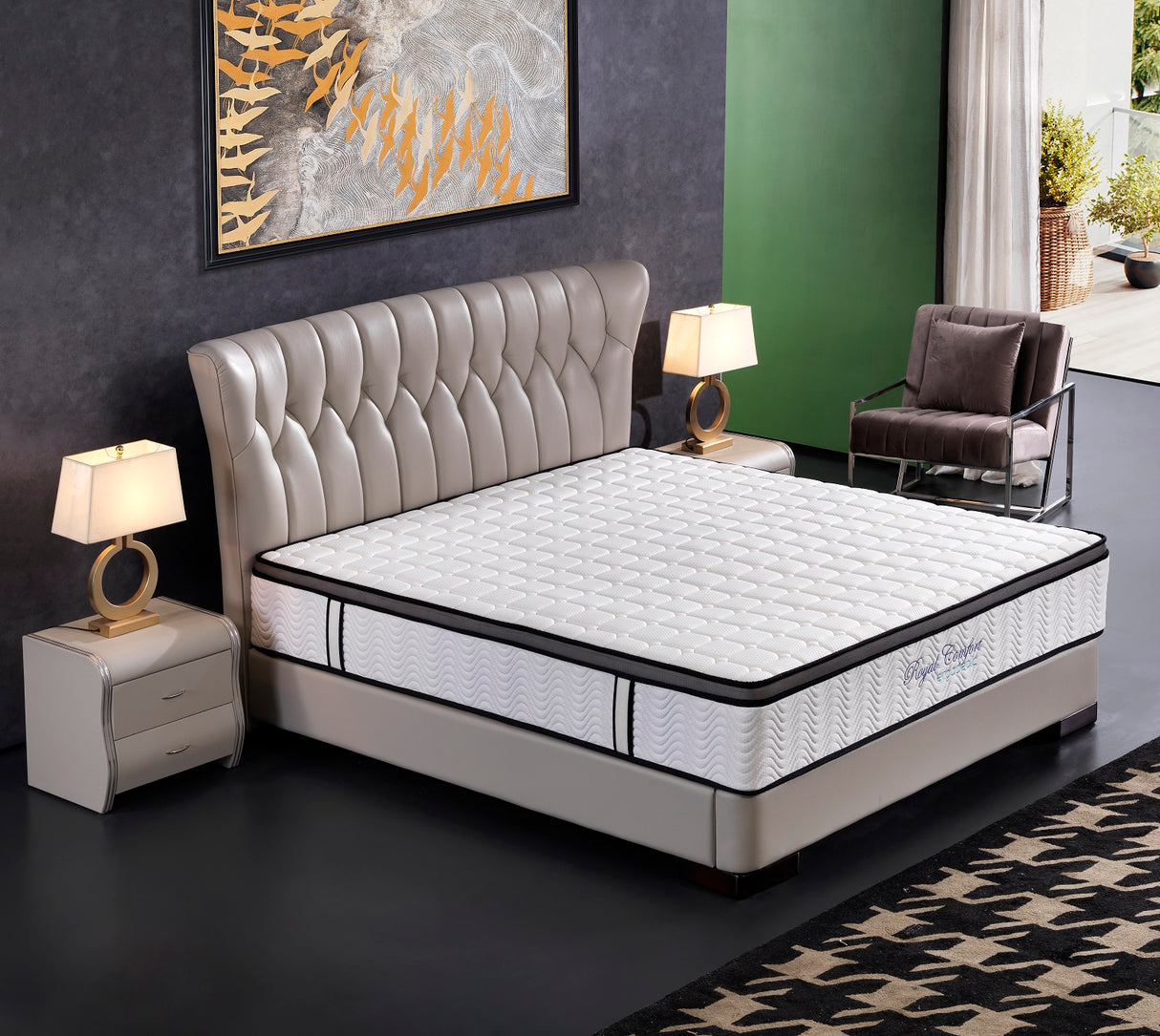 Ergopedic Mattress 5 Zone Latex Pocket Spring Mattress In A Box 30cm - Double - White Grey Black