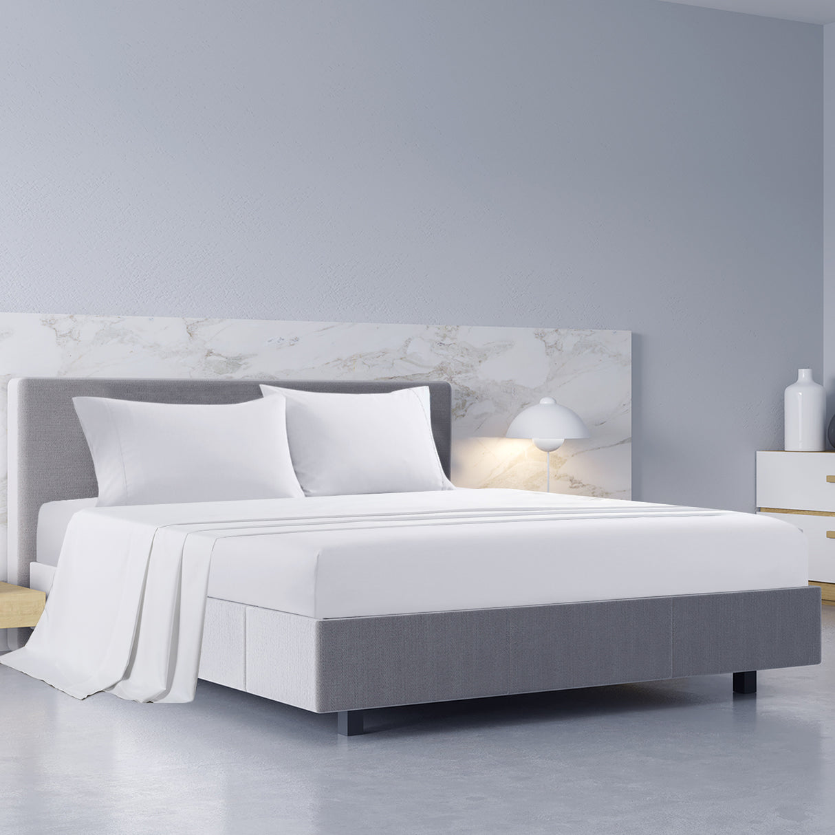 Royal Comfort 1000TC Hotel Grade Bamboo Cotton Sheets Pillowcases Set Ultrasoft - Double - White