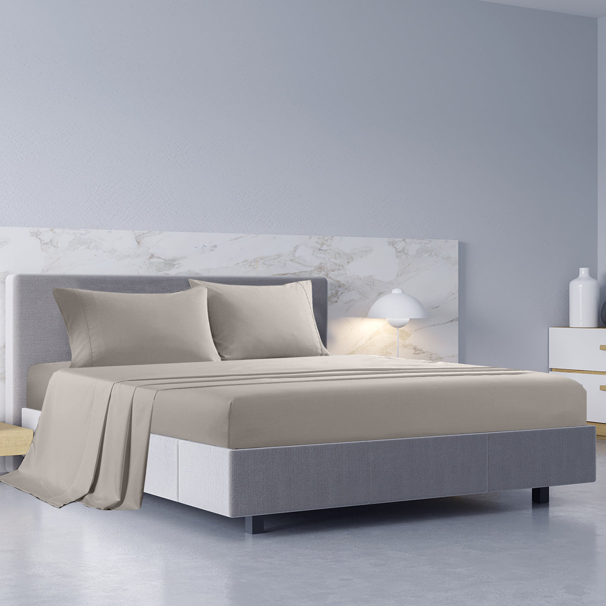 Royal Comfort 1000TC Hotel Grade Bamboo Cotton Sheets Pillowcases Set Ultrasoft - Double - Dove