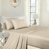 Royal Comfort Cooling Bamboo Blend Sheet Set Striped 1000 Thread Count Pure Soft - Queen - Sand - Top-Down View