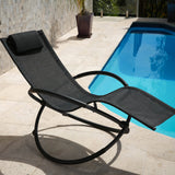 Arcadia Furniture Zero Gravity Portable Foldable Rocking Chair Recliner Lounge - Black - Rear View