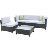 Milano 5 Piece Wicker Rattan Sofa Set Black Grey Outdoor Lounge Patio Furniture - 45-Degree Angle