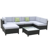 Milano 7 Piece Wicker Rattan Sofa Set Black Grey Outdoor Lounge Patio Furniture - Low Angle
