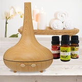 Essential Oil Diffuser Ultrasonic Humidifier Aromatherapy LED Light 200ML 3 Oils - Light Wood Grain - Front View