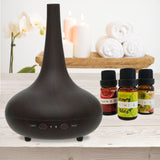 Essential Oil Diffuser Ultrasonic Humidifier Aromatherapy LED Light 200ML 3 Oils - Dark Wood Grain - Front View