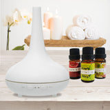 Essential Oil Diffuser Ultrasonic Humidifier Aromatherapy LED Light 200ML 3 Oils - White - Front View