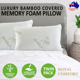 Royal Comfort Luxury Bamboo Covered Memory Foam Pillow Twin Pack Hypoallergenic - Side View