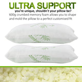 Royal Comfort Luxury Bamboo Covered Memory Foam Pillow Twin Pack Hypoallergenic - Top-Down View