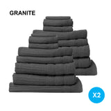 Royal Comfort 16 Piece Egyptian Cotton Eden Towel Set 600GSM Luxurious Absorbent - Granite - Front View