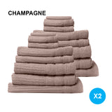Royal Comfort 16 Piece Egyptian Cotton Eden Towel Set 600GSM Luxurious Absorbent - Champagne - Front View