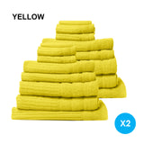 Royal Comfort 16 Piece Egyptian Cotton Eden Towel Set 600GSM Luxurious Absorbent - Yellow - Front View
