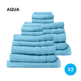 Royal Comfort 16 Piece Egyptian Cotton Eden Towel Set 600GSM Luxurious Absorbent - Aqua - Front View
