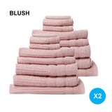 Royal Comfort 16 Piece Egyptian Cotton Eden Towel Set 600GSM Luxurious Absorbent - Blush - Front View