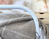 Luxurious Beige Striped New Zealand Wool Throw Blanket - Front View