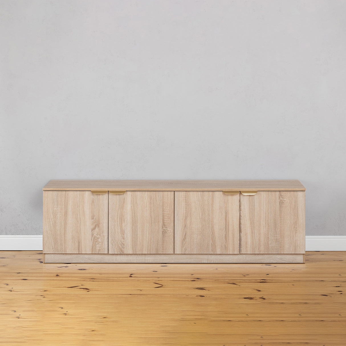 BUCHAREST TV UNIT- NATURAL OAK - SLIM - PULL BRASS