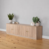 BUCHAREST TV UNIT- NATURAL OAK - SLIM - ROUND BRASS - Front View