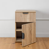 PORTO BEDSIDE TABLE - NATURAL OAK - SLIM - PULL BLACK - Side View